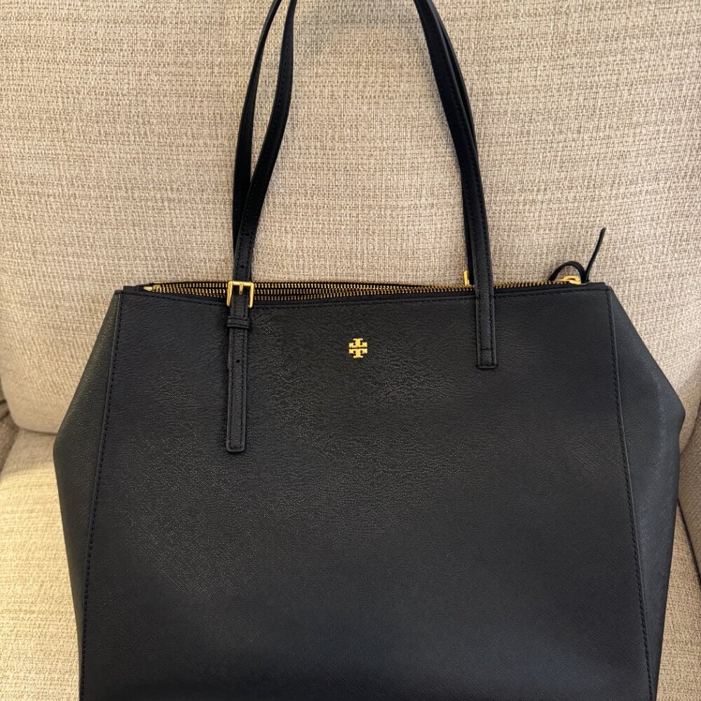 Black Tory Burch Emerson Large Double Zip Tote
